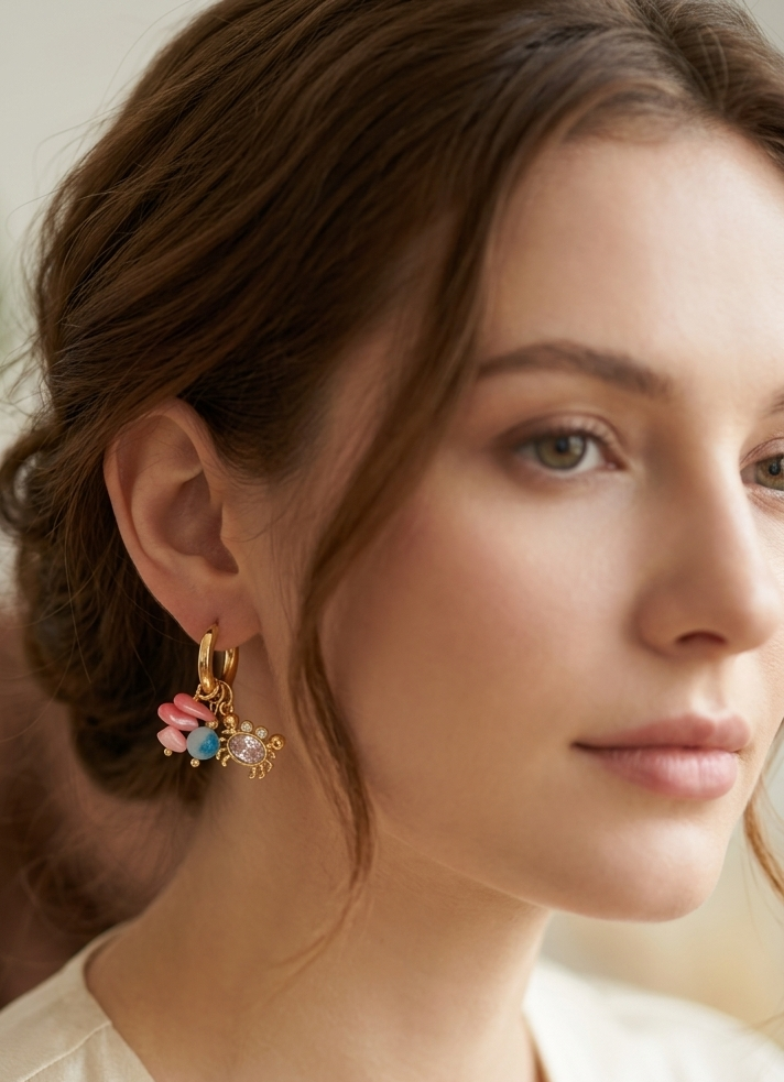 Anti Tarnish_Gold Plated Turtle Charm Hoop Earrings