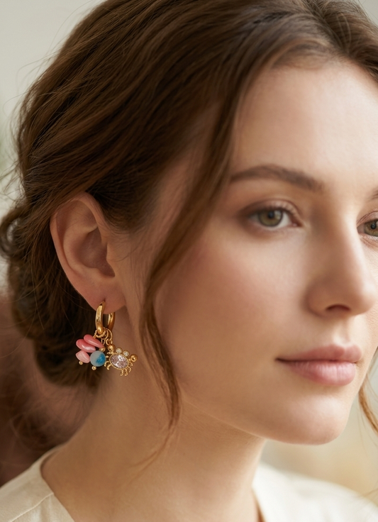 Anti Tarnish_Gold Plated Turtle Charm Hoop Earrings