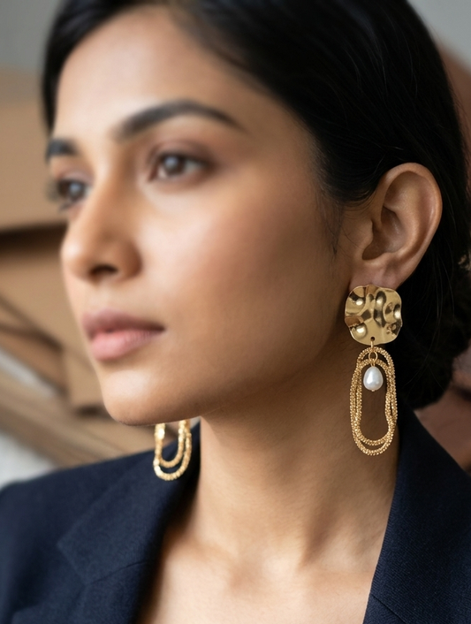Anti Tarnish_Gold Plated Pearl Drop Earrings