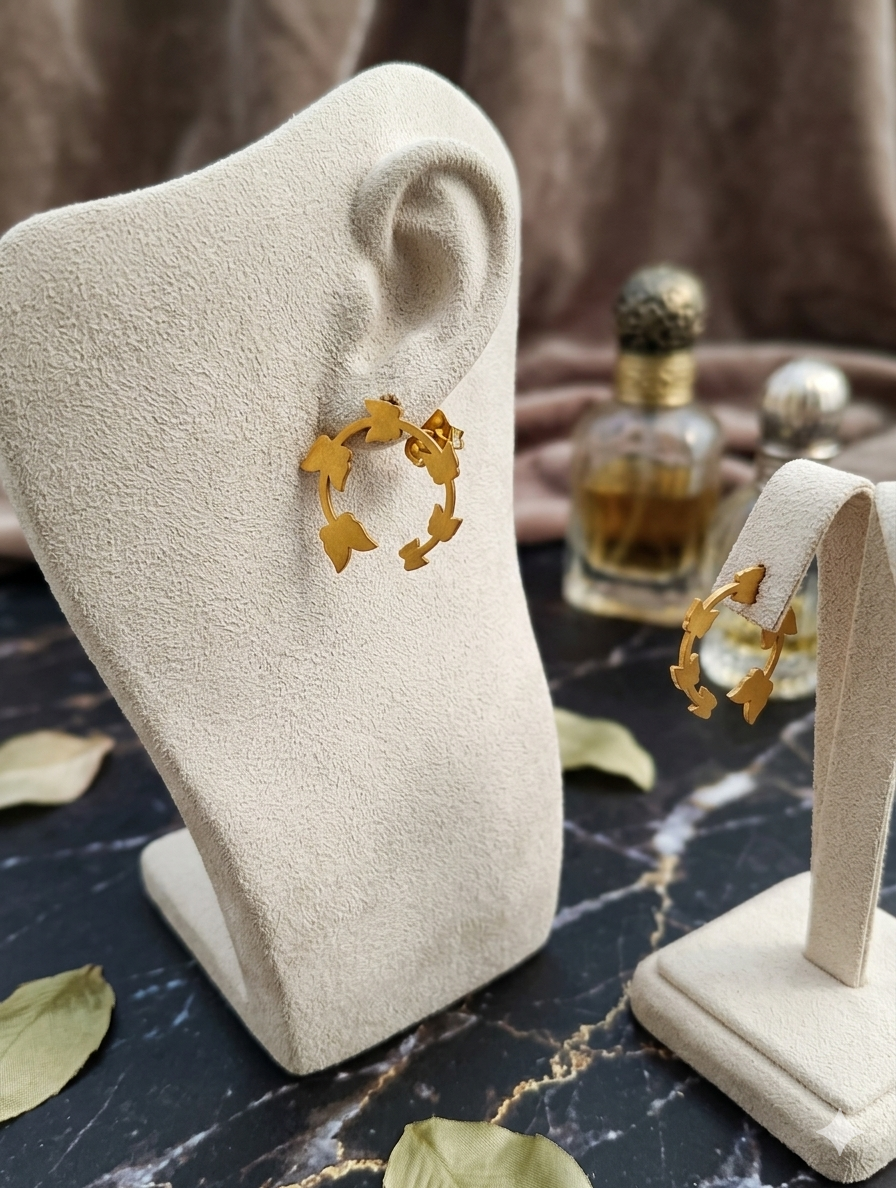 Anti Tarnish_Gold Plated Ivy Leaf Earrings