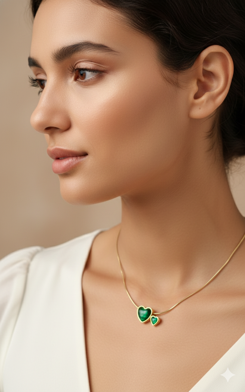 Gold-Plated Emerald Heart Pendant Necklace