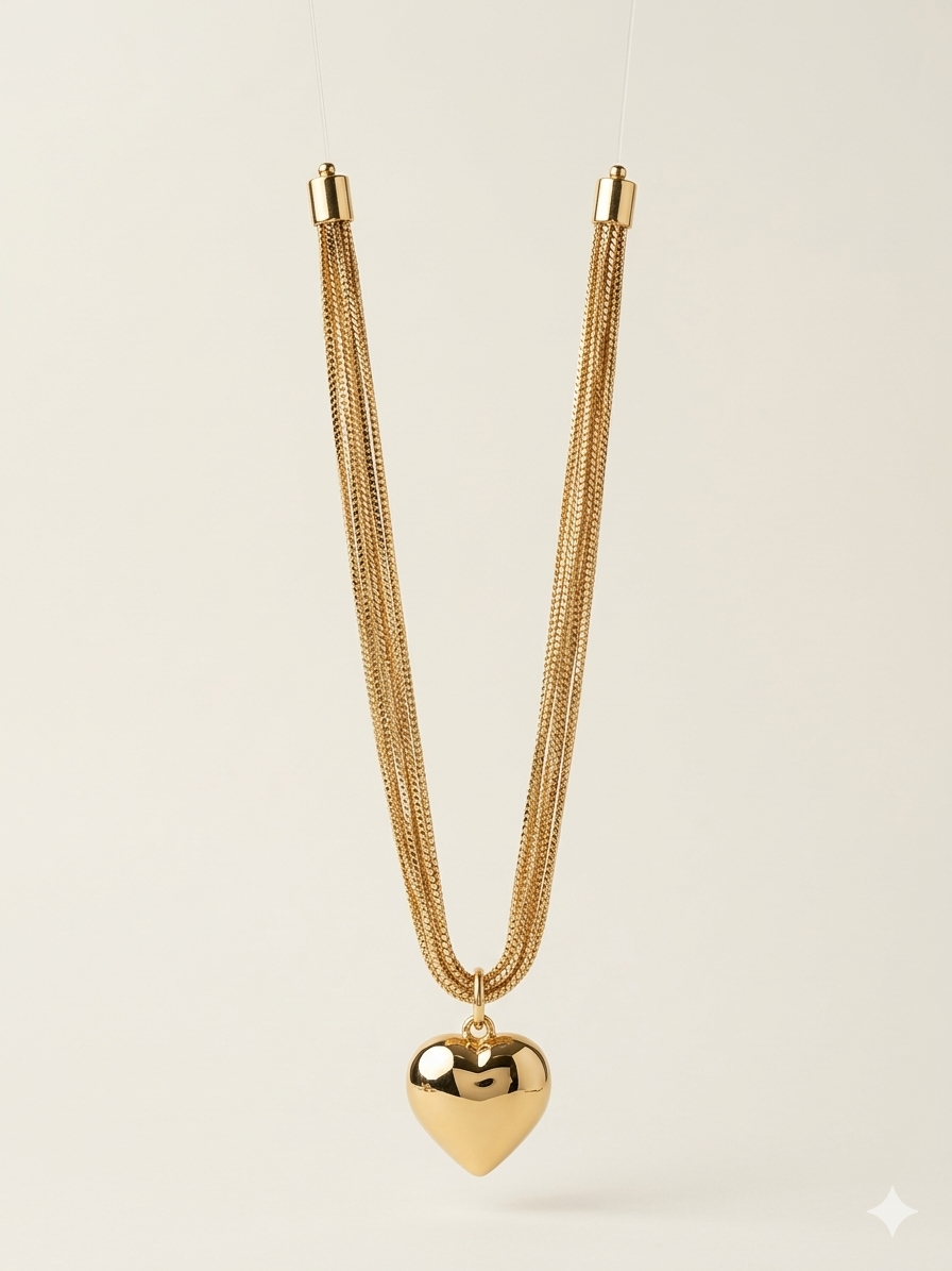 Anti Tarnish_Heart Shape layered Gold Toned Necklace