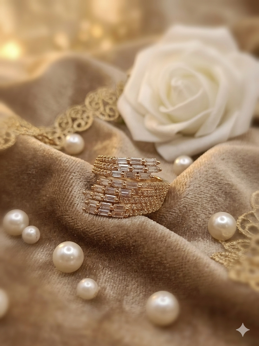 Gold Plated_Baguette-Cut Diamond Ring