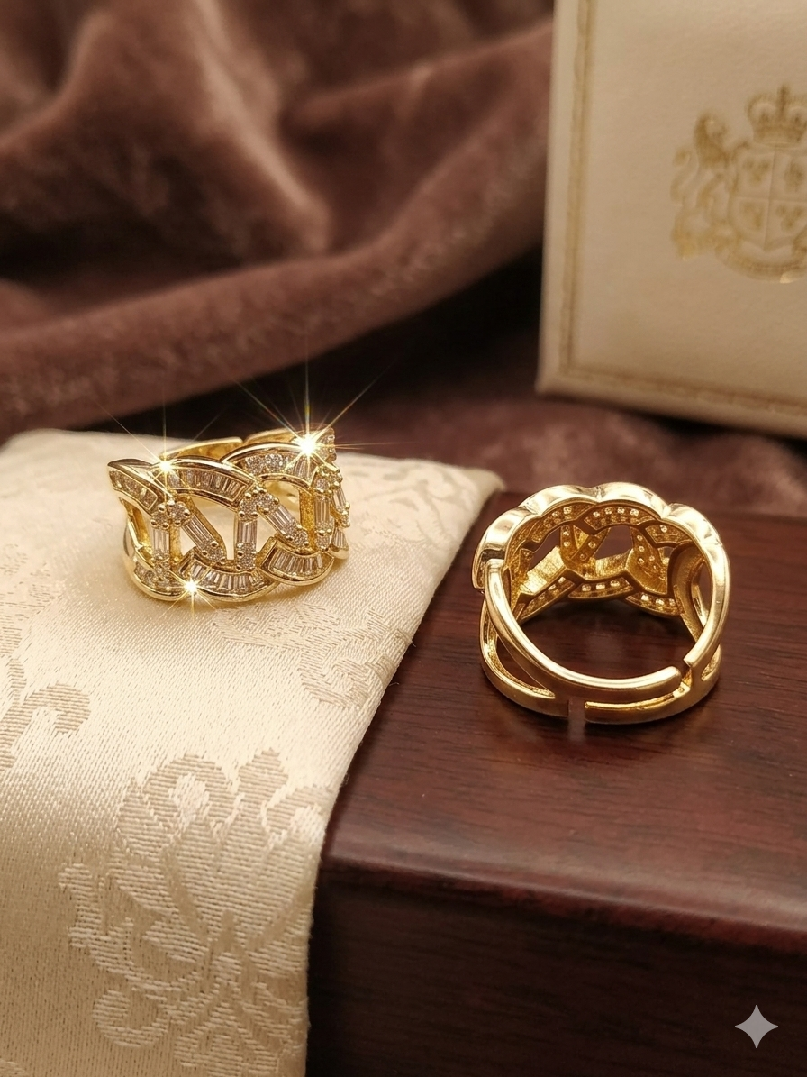 Gold Plated_Crisscross Mosaic Diamond Ring