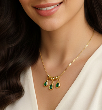 Gold Plated Green Heart Pendant Necklace Set