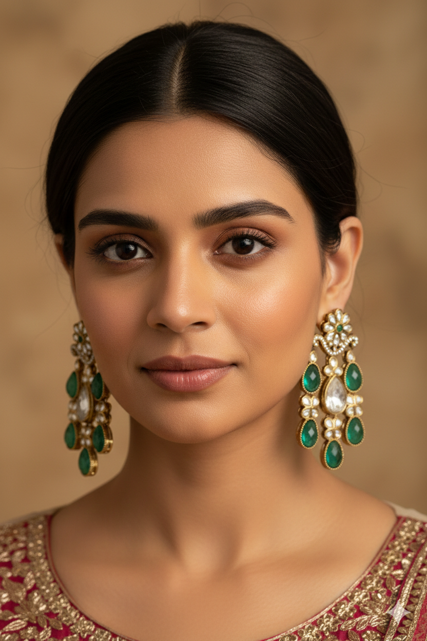 Kundan Polki_Gold-Plated Dangler Earrings Set