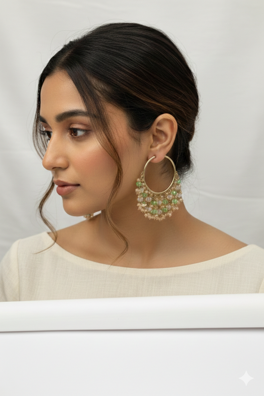 Gold Plated - Crystal Stone Hoop Earrings