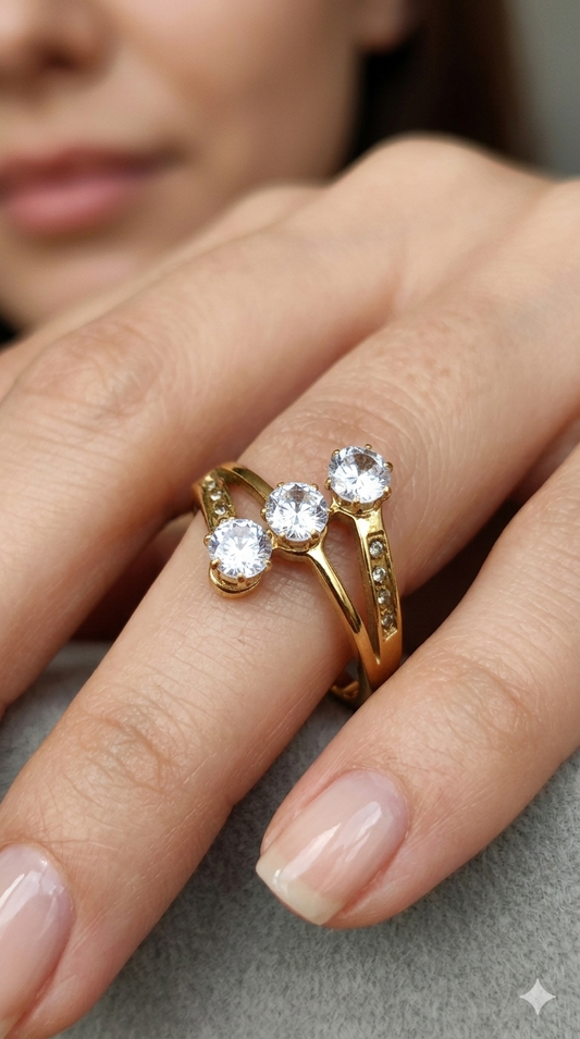 Anti Tarnish_Gold Plated Diamond Stone Ring