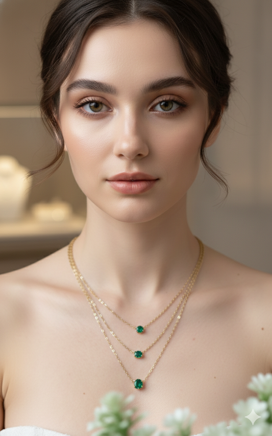 Gold Plated Green Stone layered necklace
