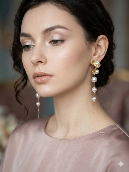 Anti Tarnish_Korean Style Long Pearl Drop Earrings