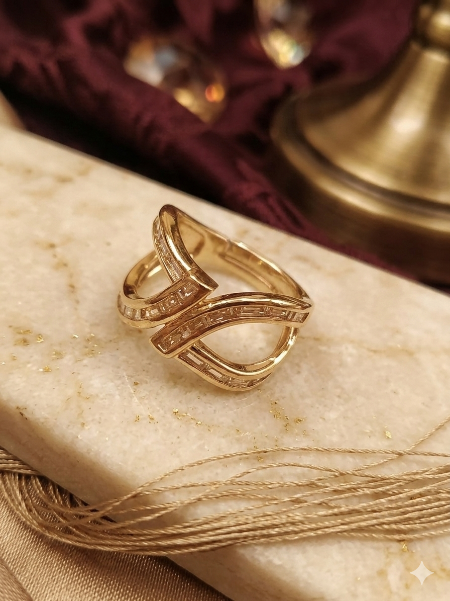 Gold Plated_Baguette-Cut Cubic Zirconia Stones Ring