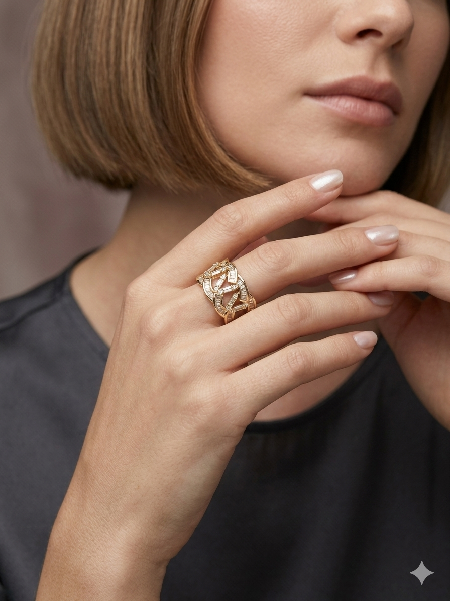 Gold Plated_Crisscross Mosaic Diamond Ring