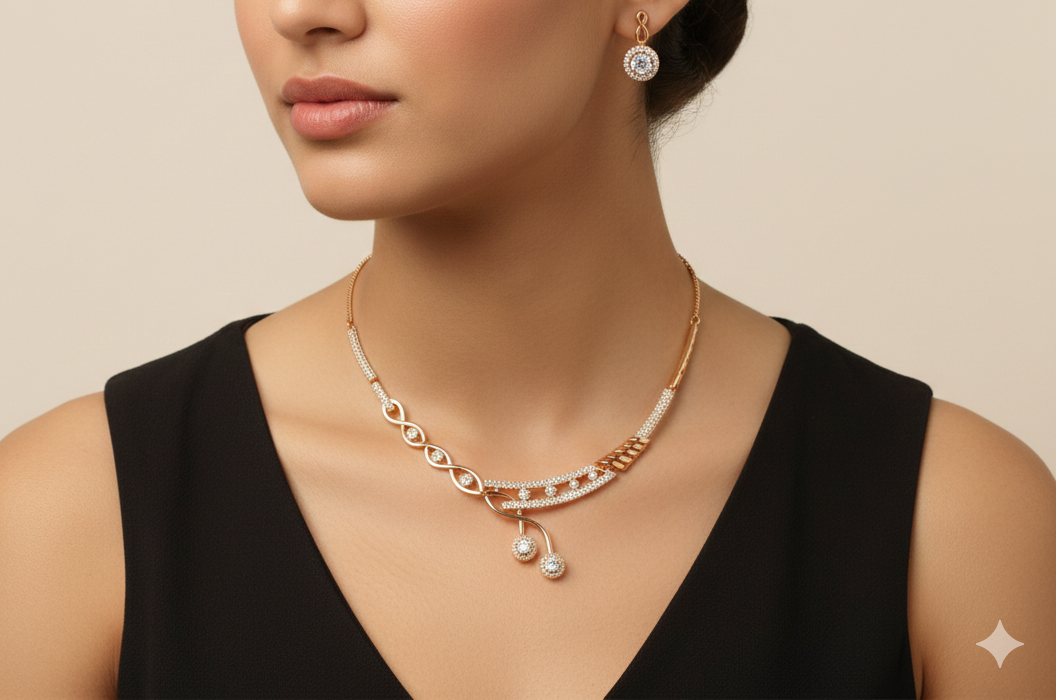 Contemporary_Silver Plated American Diamond Necklace Set