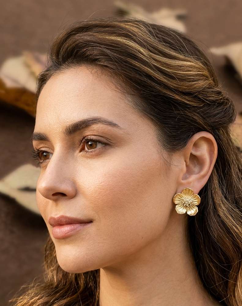 Anti Tarnish_Gold Plated Flower Stud Earrings