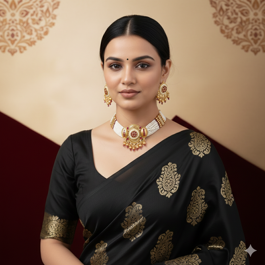 Brass_Gold Plated with Perl Chain Choker Set