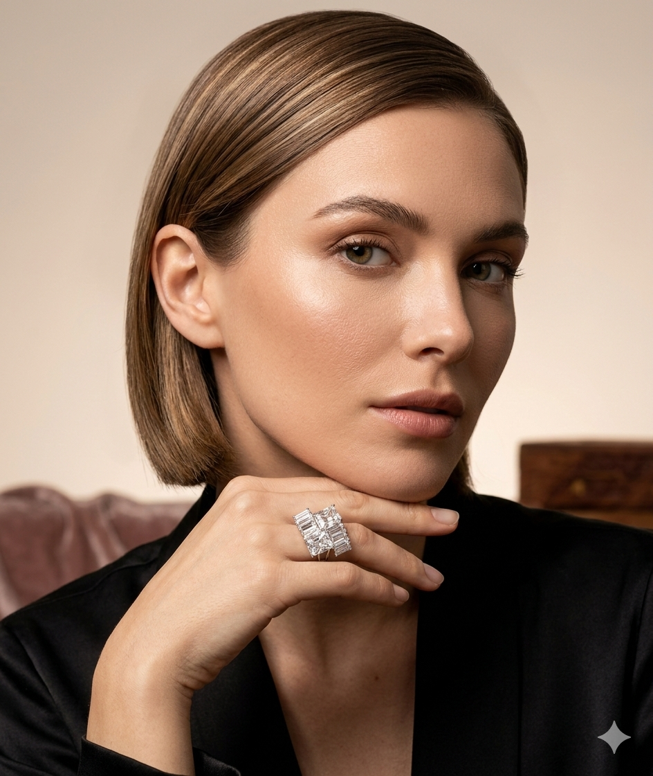 Silver Plated_Zirconia Stones Finger Ring