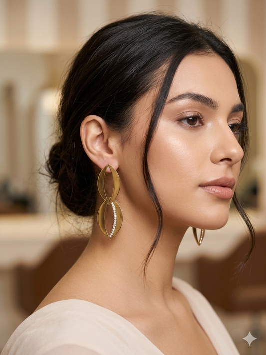 Anti Tarnish_Gold Plated Zircon Dangler Drop Earrings