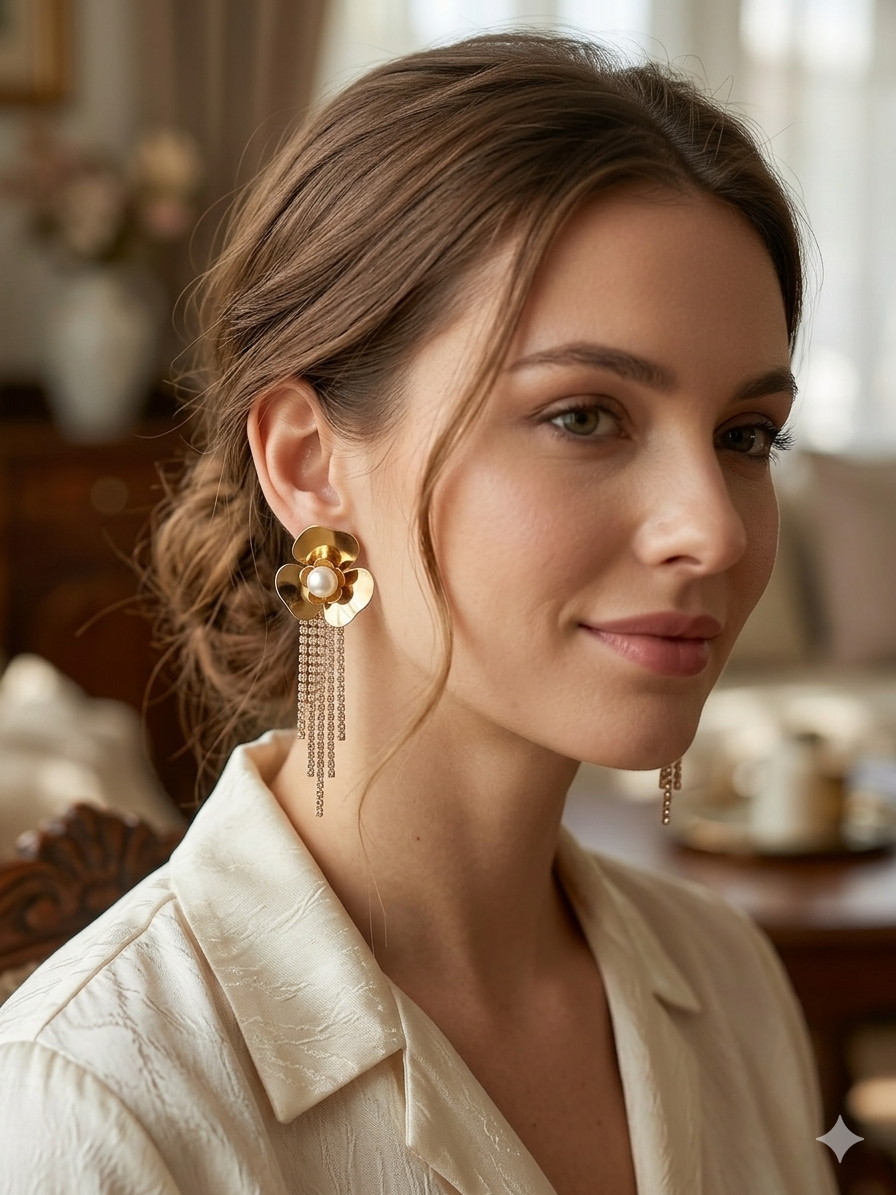 Anti Tarnish_Gold Plated Geometric Tassel Drop Earrings