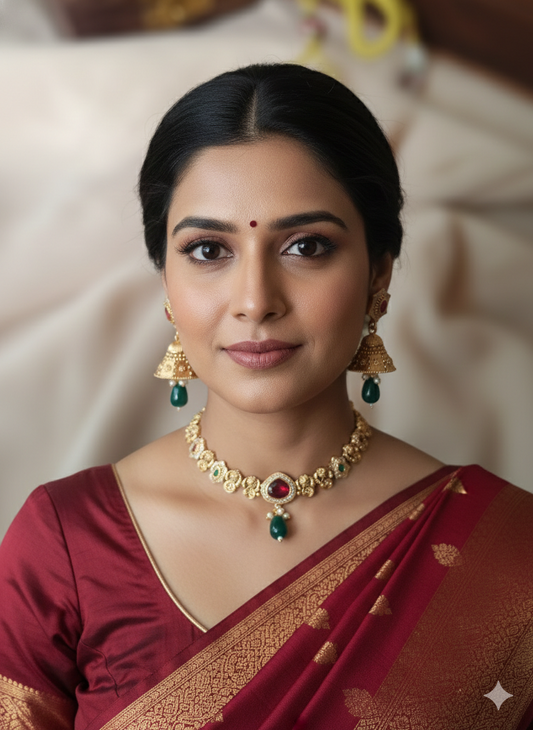 Gold Plated_Necklace Set With Ruby Stone