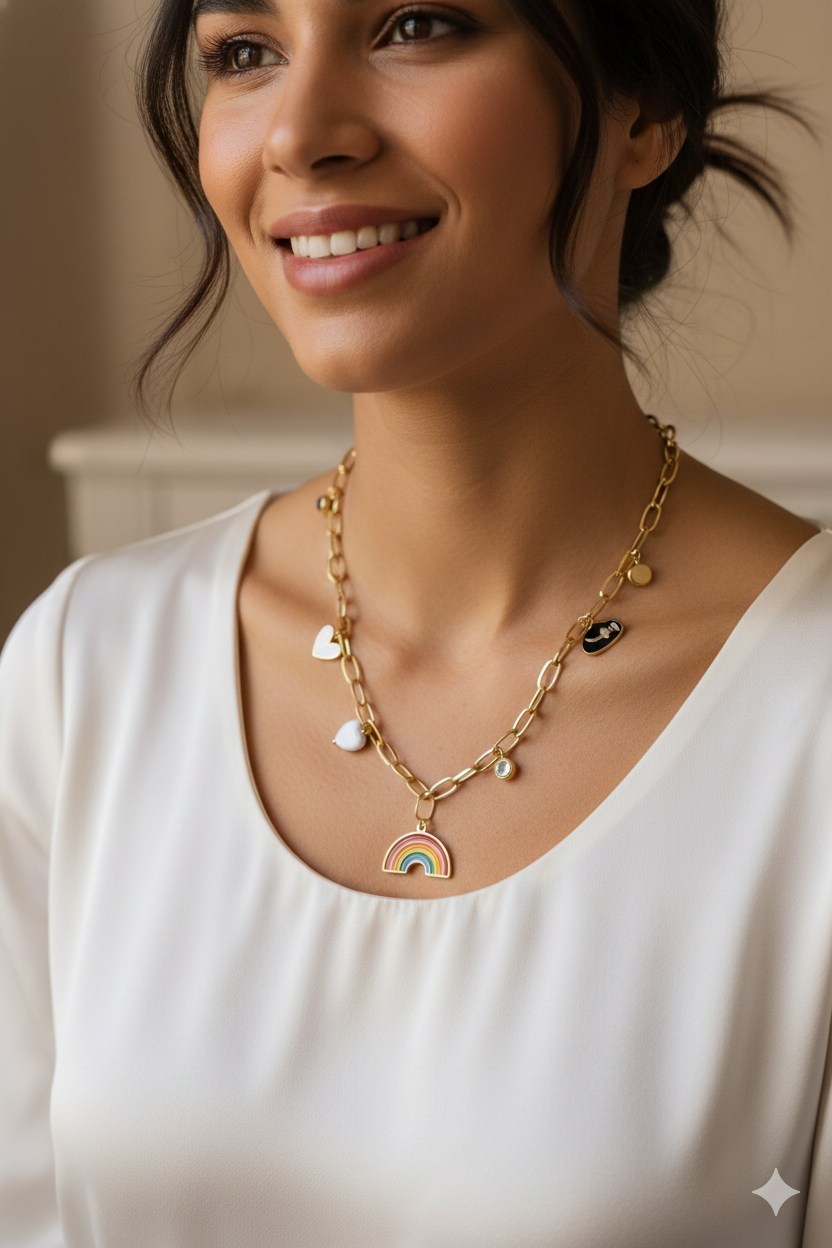 Anti Tarnish_Gold Plated Charms Necklace Set