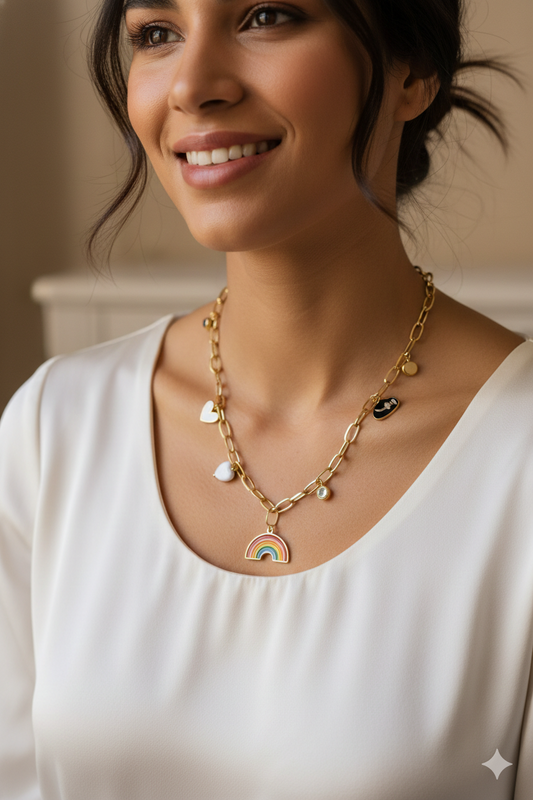 Anti Tarnish_Gold Plated Charms Necklace Set