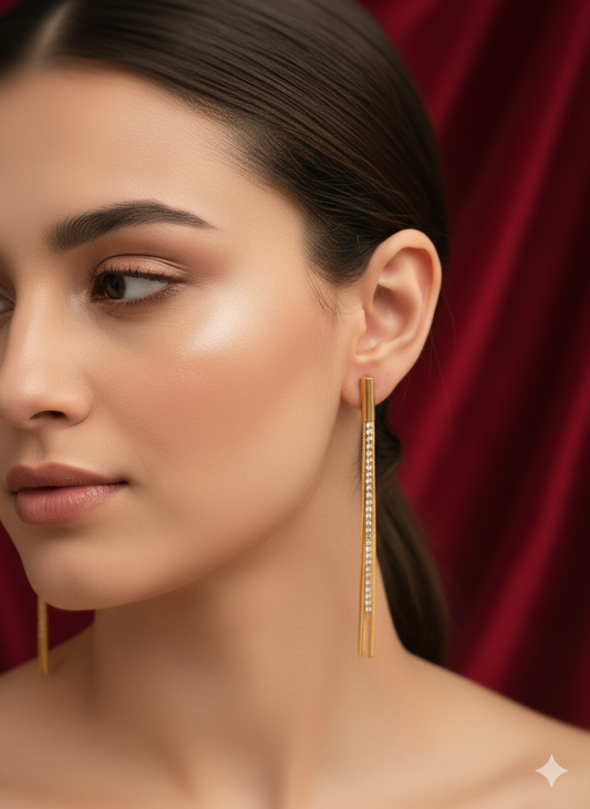 Gold Plated_Long chain Tassel Earrings
