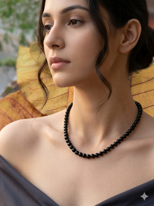 Single-Strand Crystal Black Pearls Necklace