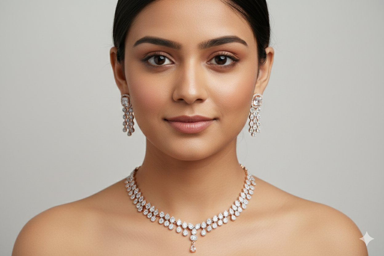 American Diamond_Drop Shape Necklace Set