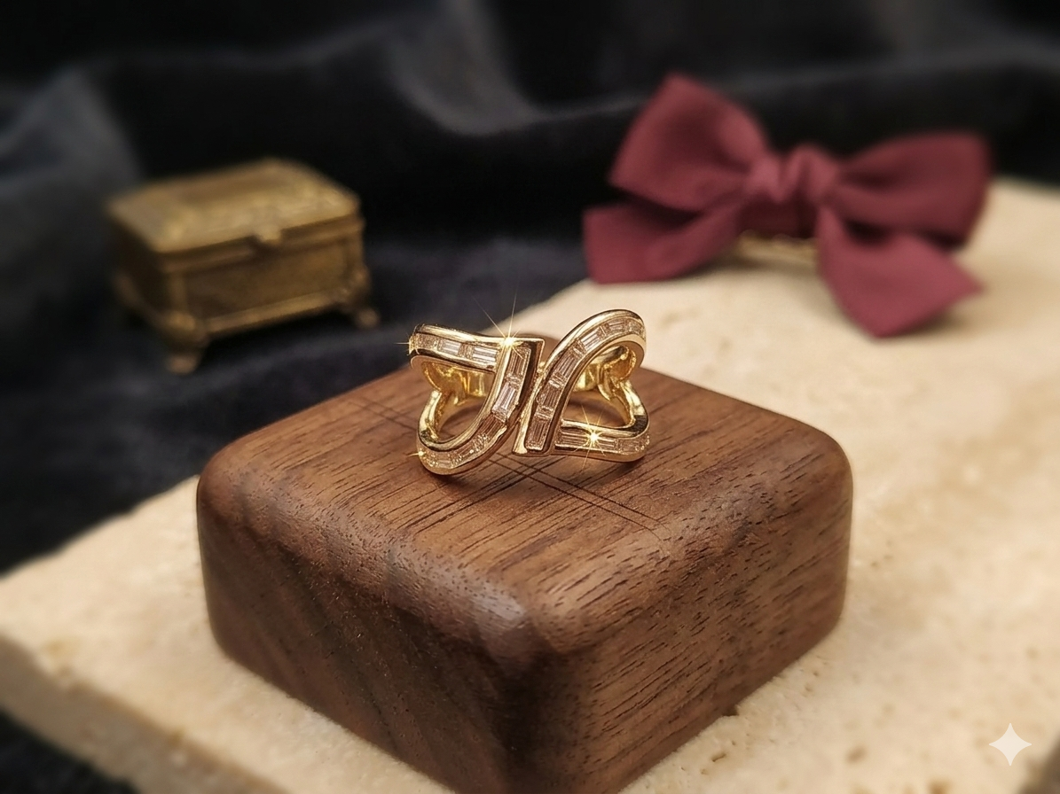 Gold Plated_Baguette-Cut Cubic Zirconia Stones Ring