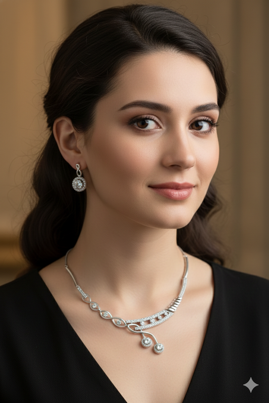 Contemporary_Silver Plated American Diamond Necklace Set