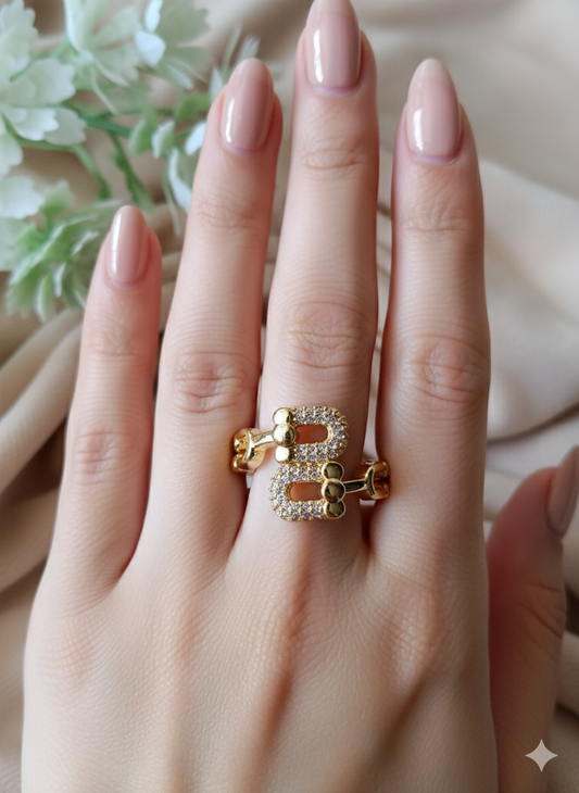 Anti Tarnish_Gold Plated Adjustable Alphabet Ring