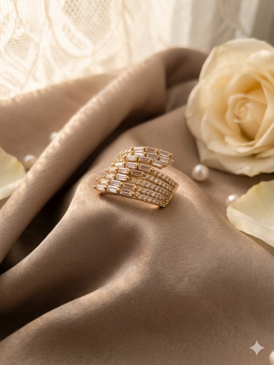 Gold Plated_Baguette-Cut Diamond Ring