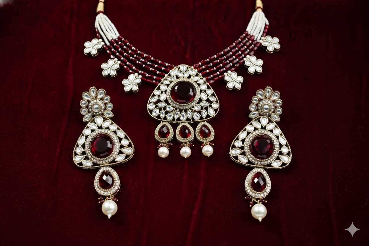 Kundan Polki_Round Shape Stone Necklace  Set