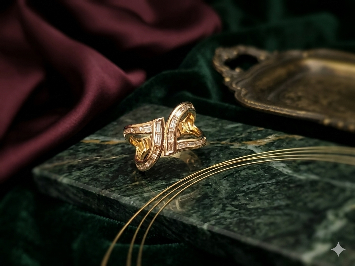 Gold Plated_Baguette-Cut Cubic Zirconia Stones Ring