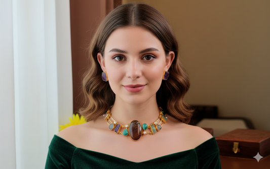 Handcrafted_Uncut Stone Necklace Set