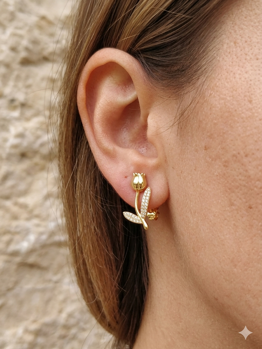 Anti Tarnish_Gold Plated Rose Stud Earrings