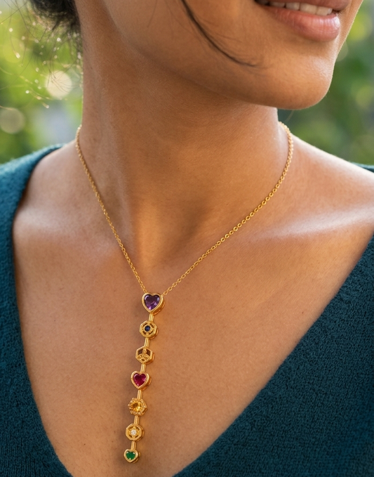 Anti Tarnish_Rainbow Stone Vertical Bar Necklace