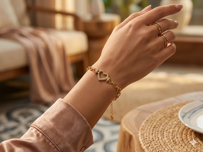Anti Tarnish_Gold Plated Heart Shape Linked Bracelet