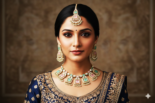 Kundan Polki_Multi Colour Semi Bridal Necklace Set