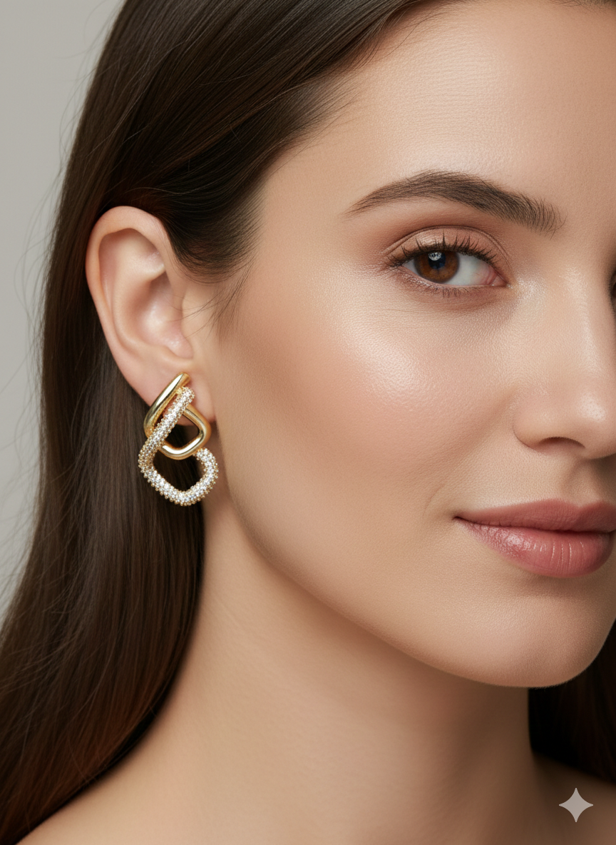 Gold-Plated Interlocking link drop earrings