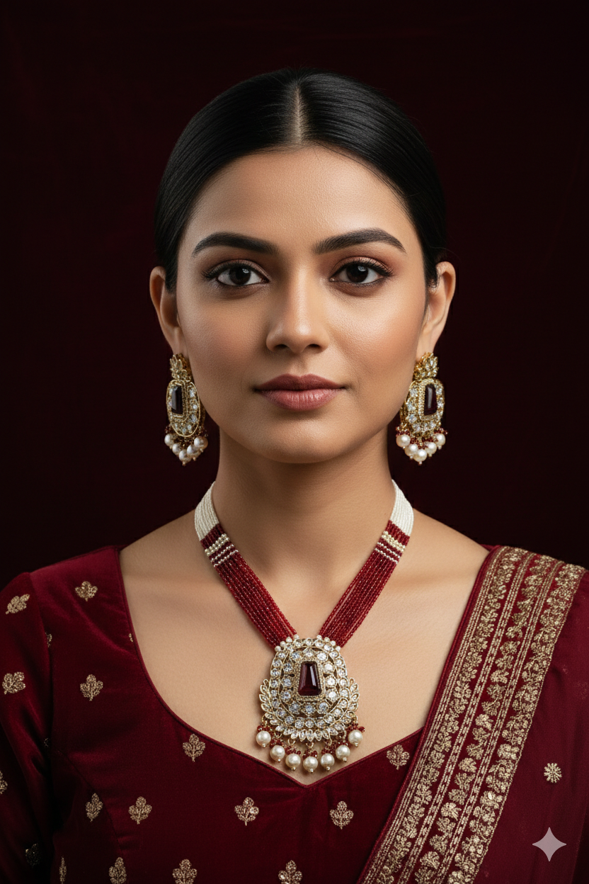 Kundan Polki_Long Crystal Chain Necklace Set