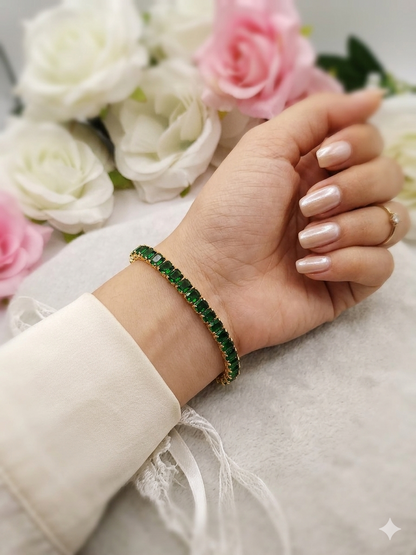 Anti Tarnish_Emerald Link Green Stone Bracelet