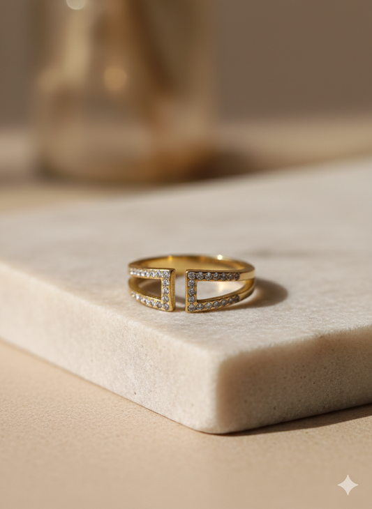 Anti Tarnish_Geometric-Style Gold-Plated Ring