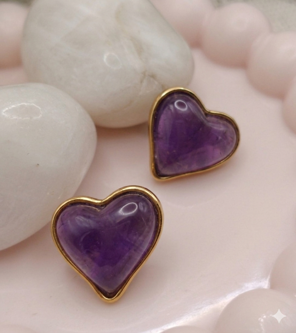 Anti Tarnish_Gold Plated Heart-shaped Jade Stud Earrings