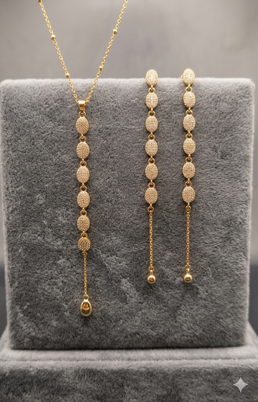 Anti Tarnish_Gold Lariat-Style Pendant Necklace Set