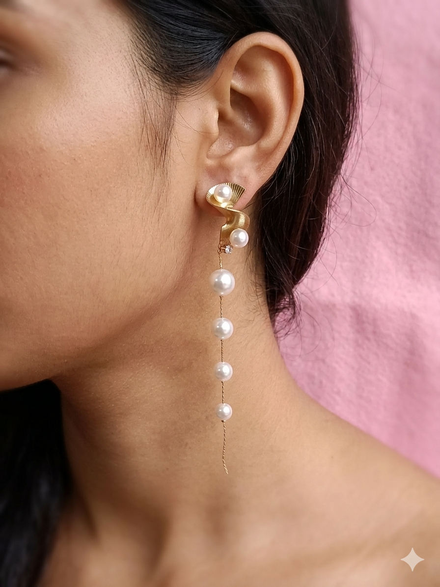 Anti Tarnish_Korean Style Long Pearl Drop Earrings