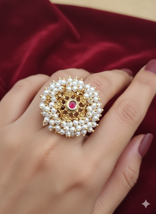 Traditional Kundan Stone & pearl Ring