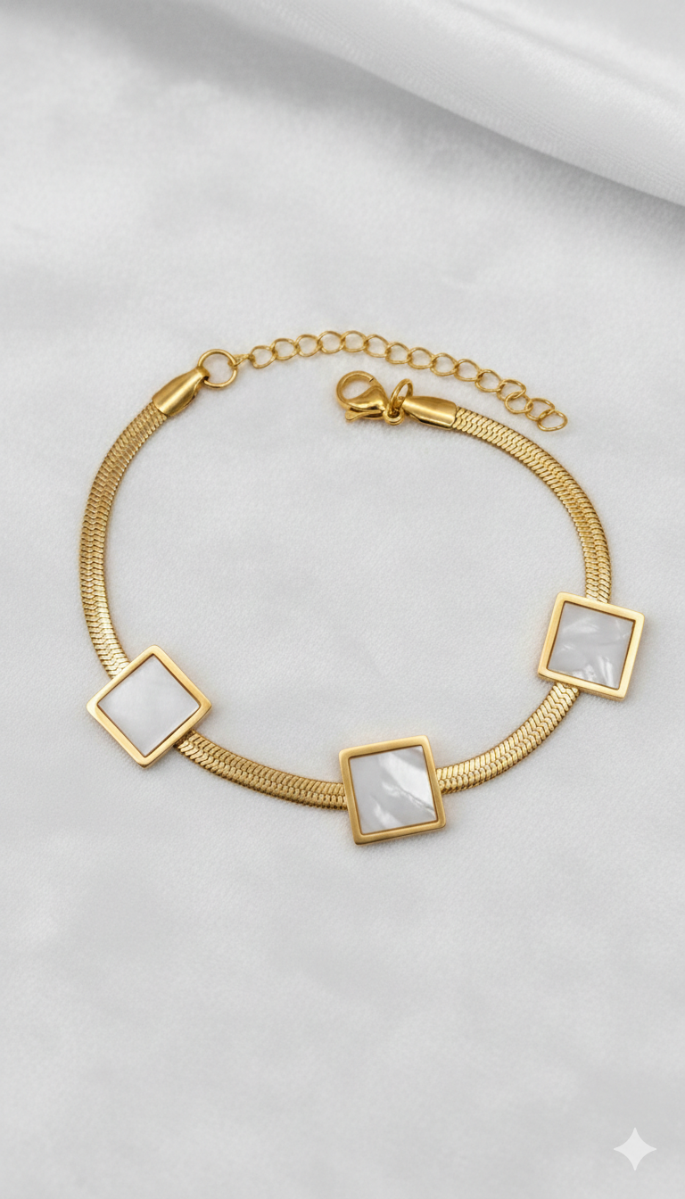 Anti Tarnish- Gold white Gem Chain Bracelet