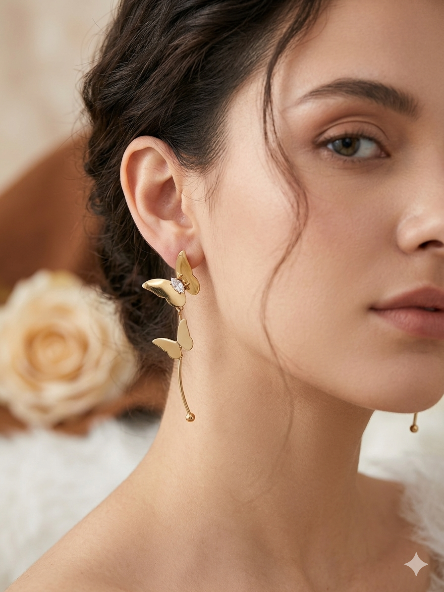 Anti Tarnish_Gold Plated Crystal Stone Butterfly Earrings