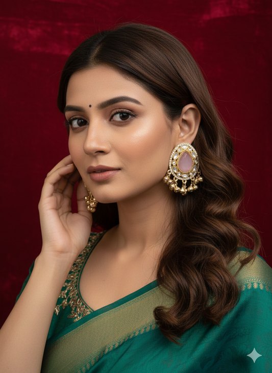 Kundan-style pink Stone Stud Earrings
